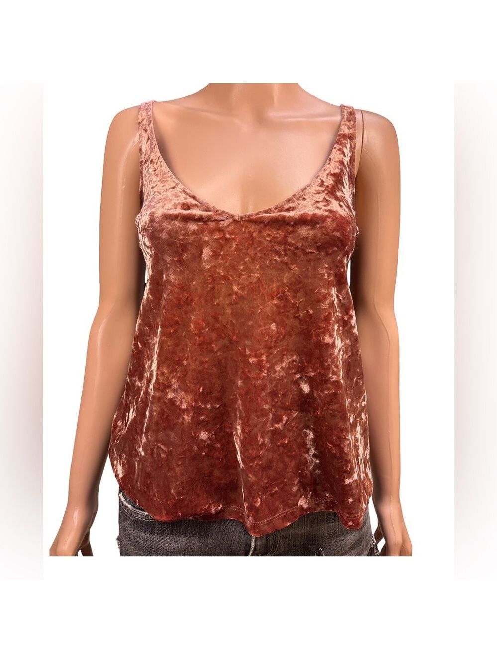H&M Crushed Velvet Copper Color V-Neck Tank Small